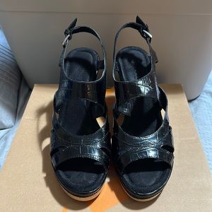 Aerosoles size 9 Black Cork Heel Wedge Sandals